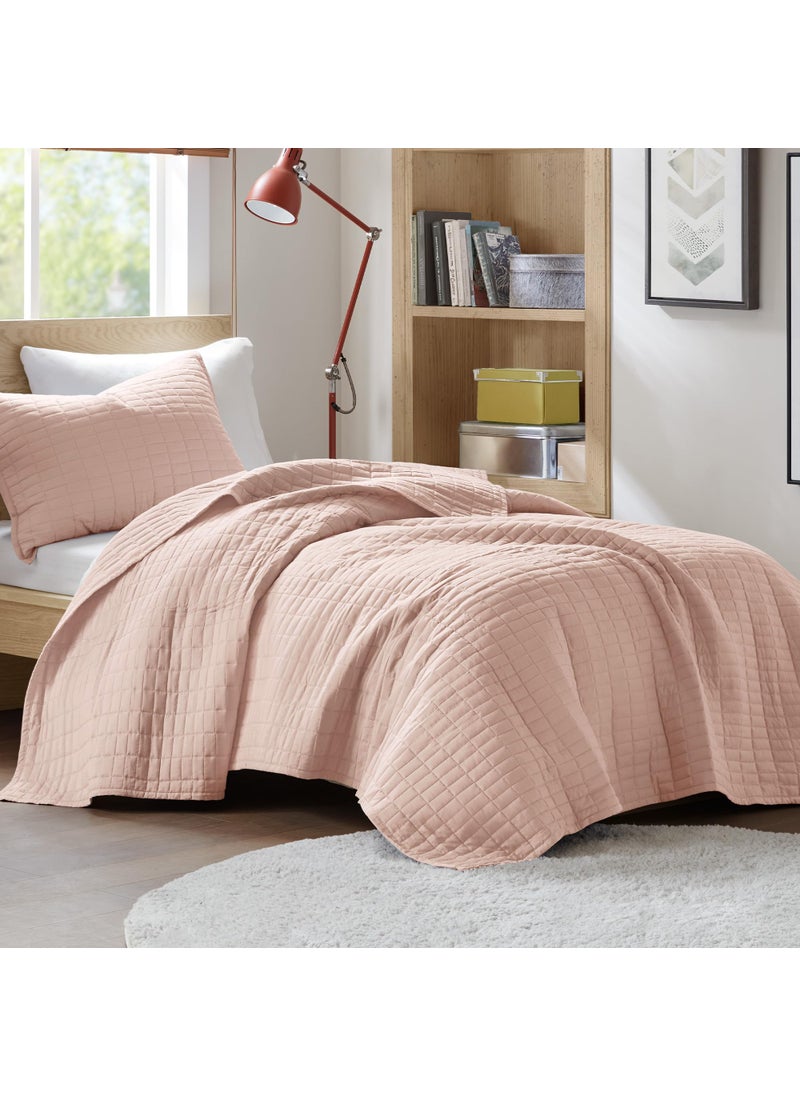 Comfort Spaces Comfort Spaces Kienna Quilt SetLuxury Double Sided Stitching Design Summer Blanket Lightweight Soft All Season Bedding Layer Matching Sham Blush Coverlet TwinTwin XL66x90 2 Piece 