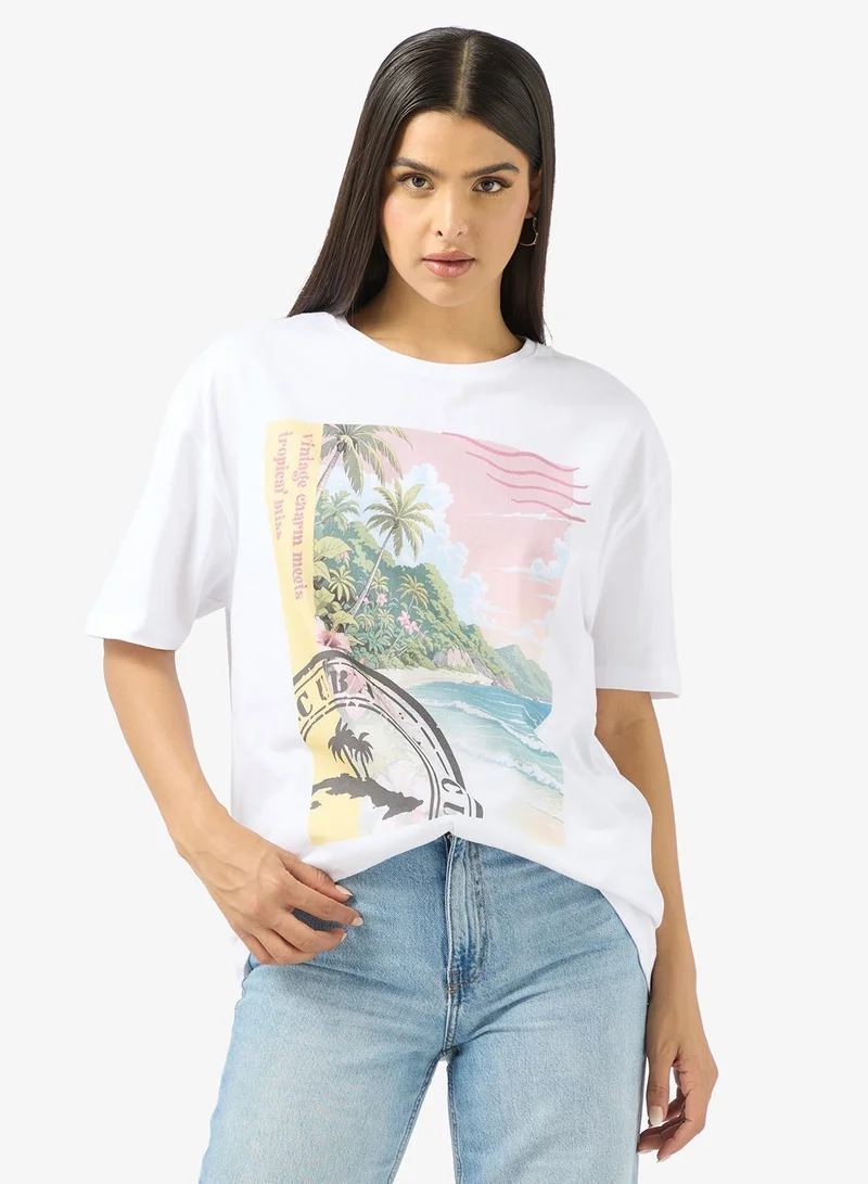 Ginger Cotton Oversize Travel Graphic T-shirt