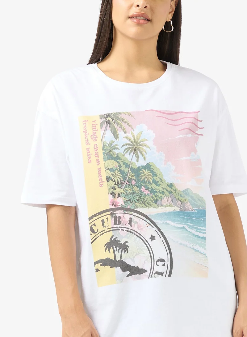 Ginger Cotton Oversize Travel Graphic T-shirt