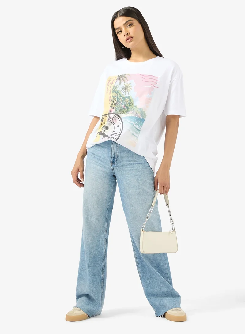 Ginger Cotton Oversize Travel Graphic T-shirt