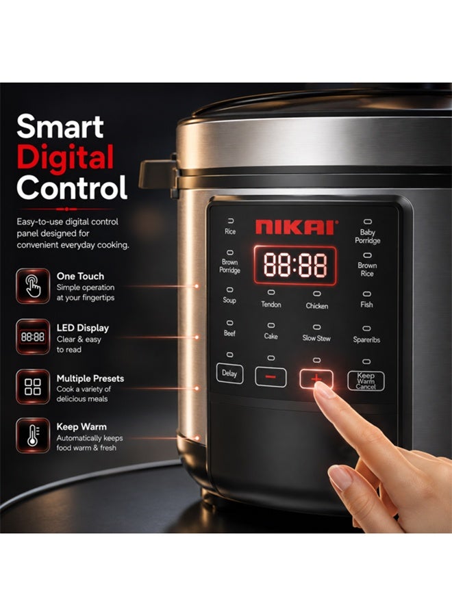 نيكاي طباخ متعدد 6 لتر 1000 وات NEP682DX فضي - Image 3