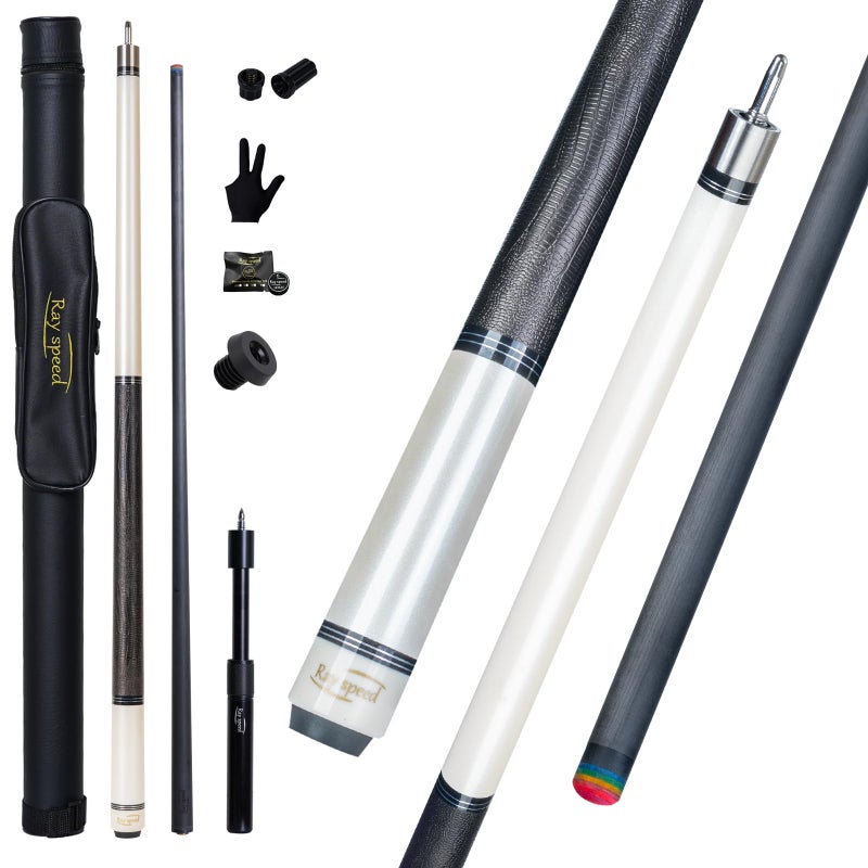 Ray speed Carbon Fiber Pool Cue Stick 125mm Rainbow Tip Low Deflection Pool Stick with Uniloc Pin Joint and Extension Pool Stick WhitePro - Image 2