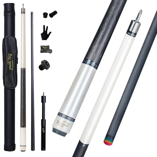 Ray speed Carbon Fiber Pool Cue Stick 125mm Rainbow Tip Low Deflection Pool Stick with Uniloc Pin Joint and Extension Pool Stick WhitePro - Image 1
