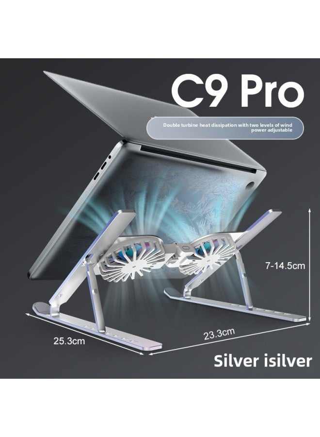Computer Bracket Aluminum Alloy Notebook Bracket Heightening Fixed Bracket Folding Fan Cooling Computer Bracket-Color:[Star Silver] C9 Pro Aluminum Alloy Air Cooled Bracket
