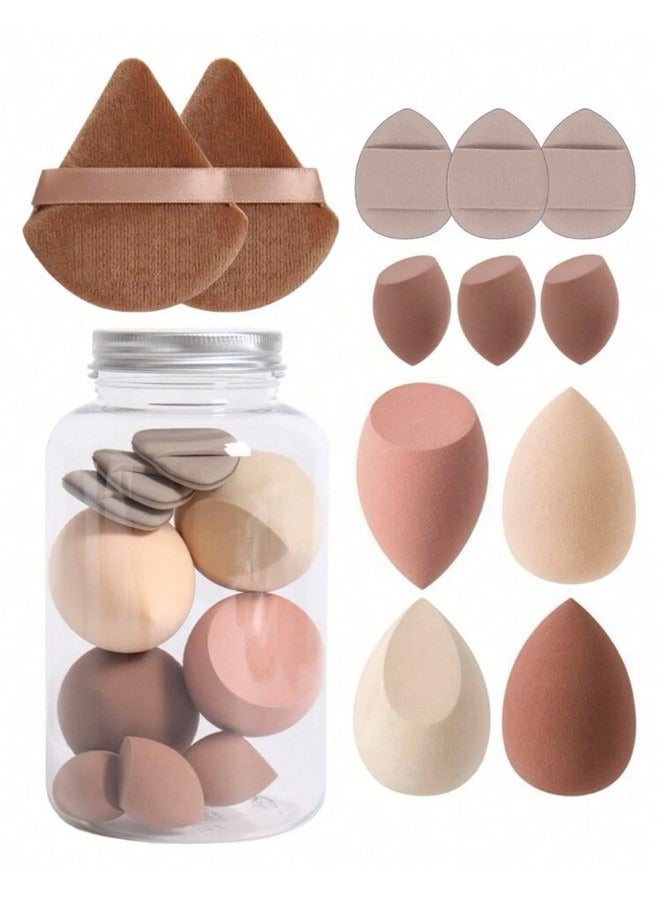 Beauenty 14-Piece Makeup Sponge Set- Multi soft color Mini Makeup Sponge, Powder Puff Long Lasting Beauty Sponge Wet & Dry Use for Women ,Brown  - Image 1