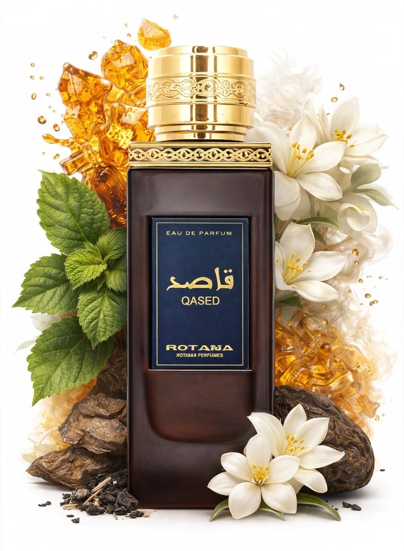 Rotana Perfumes Rotana Qased EDP 100ml – Unisex Arabic Amber & Musk Fragrance with Lemon, Mandarin, Neroli & Patchouli - Image 1