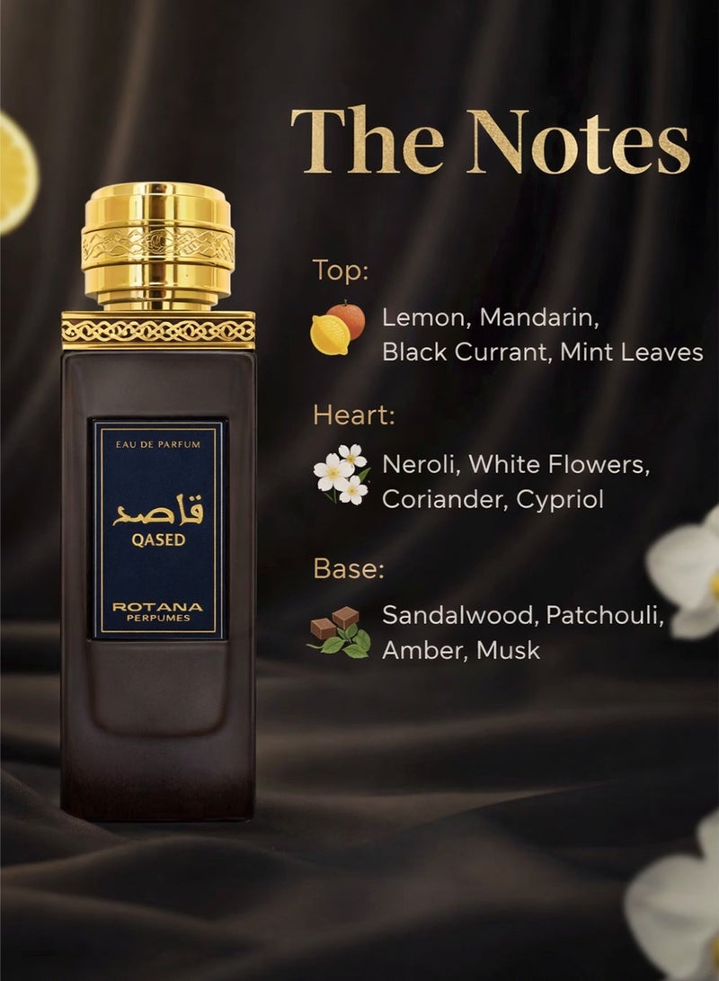 Rotana Perfumes Rotana Qased EDP 100ml – Unisex Arabic Amber & Musk Fragrance with Lemon, Mandarin, Neroli & Patchouli - Image 2
