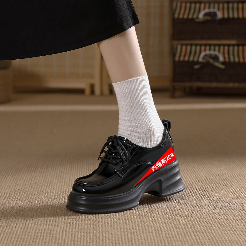 Genuine Leather Lace-Up Shoes, Size 32, Deep Mouth, 8Cm Internal Height Increase, Women'S Single Shoes, Platform Shoes, Thick-Soled Versatile Loafers - Image 3