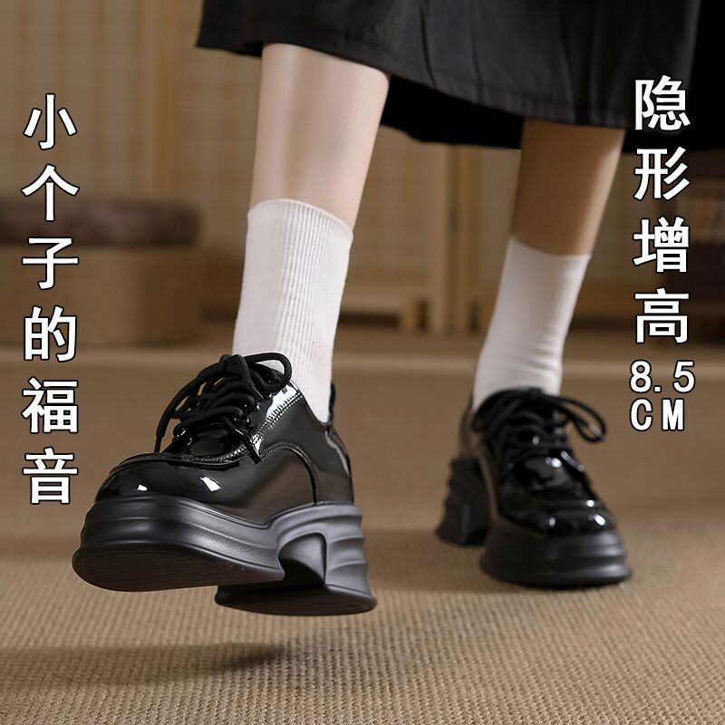 Genuine Leather Lace-Up Shoes, Size 32, Deep Mouth, 8Cm Internal Height Increase, Women'S Single Shoes, Platform Shoes, Thick-Soled Versatile Loafers - Image 2