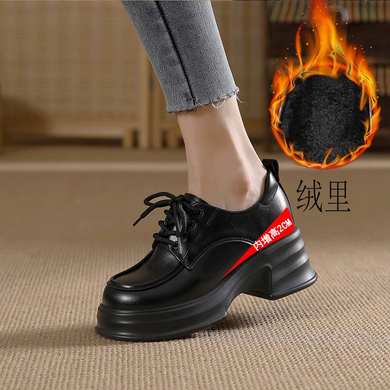 Genuine Leather Lace-Up Shoes, Size 32, Deep Mouth, 8Cm Internal Height Increase, Women'S Single Shoes, Platform Shoes, Thick-Soled Versatile Loafers - Image 4