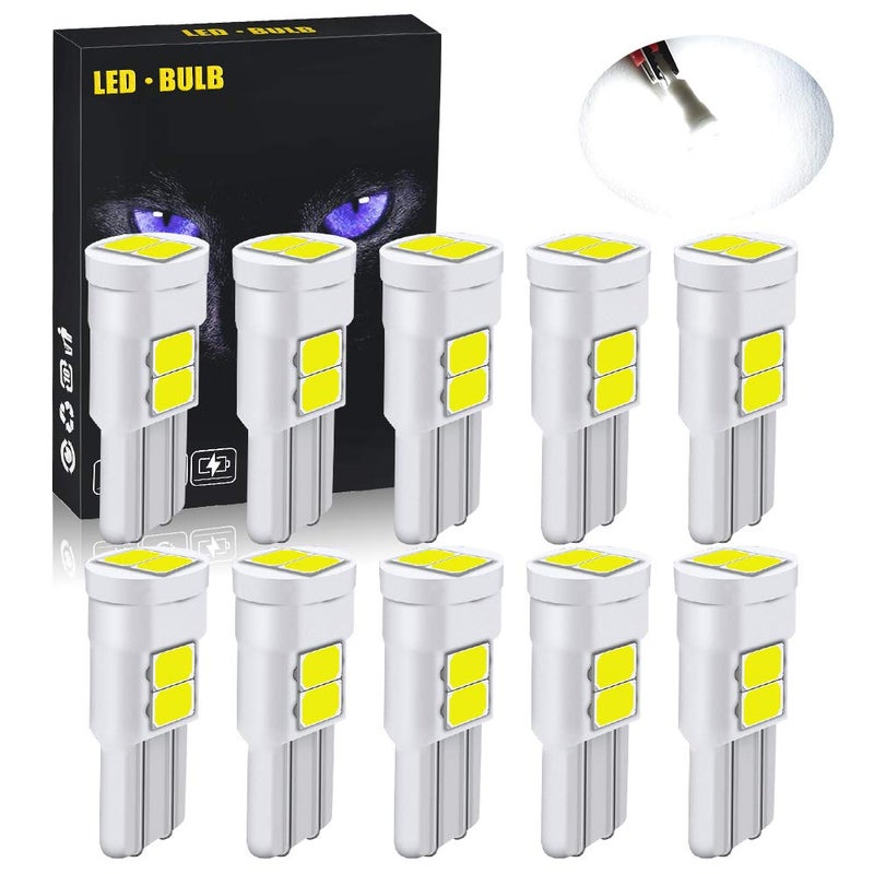 YEERON Interior Exterior Lighting Ceramics T10 LED Light Super Bright 6x5630SMD Chips 168 194 2825 W5W LED Bulbs for Side Marker Door Wedge lights,White 6000K.10-Pack. - Image 1