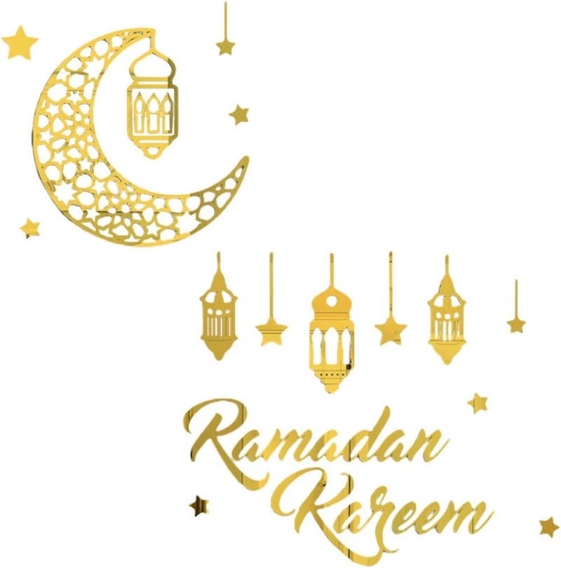 Ramadan Acrylic Mirror Wall Sticker Moon and Star Decal for Bedroom and Living Room Home Decor Eid Mubarak Islamic Festival Decoration - Image 1
