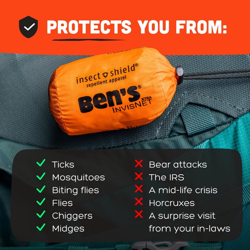 Ben's InvisiNet Xtra with Insect Shield - Comfortable Bug-Repelling Net with Permethrin & Drop Neck Design - High-Visibility Head Net with Pull String Sack - Image 4