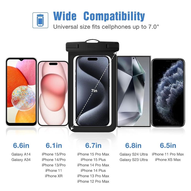 UDKI Underwater Mobile Pouch - Waterproof Phone Case IPX8 Universal Dry Bag Protector from Rain for iPhone 15, 14, 13, 12, 11 Pro Max, Galaxy S23 S22 S21, Size Up to 7"- Clear Plastic with Neck Strap - Image 4