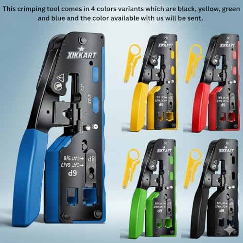 XIKKART RJ45 Crimping Tool Kit, Passthrough Cat7 Cat6A Cat6 Cat5E Cat5 RJ45 Ethernet Crimp Tool with 10PCS Cat7 Pass Through Connectors 10PCS Cat6 Pass Through Connectors 10PCS Covers 1 Network Tester - Image 2