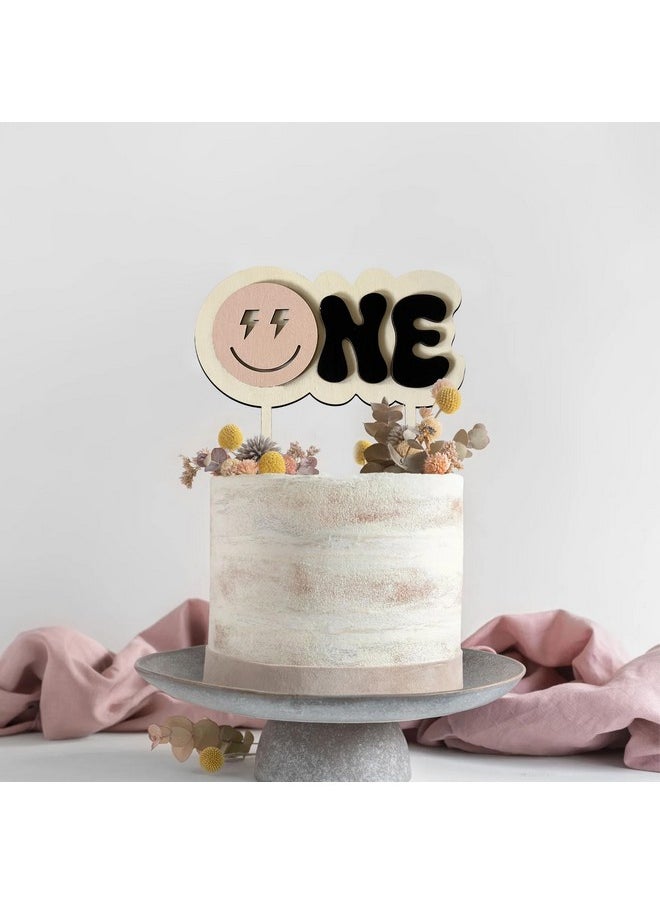 MLOLM One Happy Dude Cake Toppers For 1St Birthday Decorations,Wooden Smiley Face Cupcake Topper One Cool Dude Cake Topper For Hippie First Birthday Decoration Groovy One Birthday Props  - Image 4