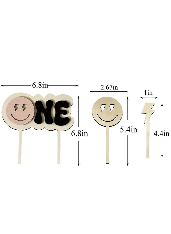 MLOLM One Happy Dude Cake Toppers For 1St Birthday Decorations,Wooden Smiley Face Cupcake Topper One Cool Dude Cake Topper For Hippie First Birthday Decoration Groovy One Birthday Props  - Image 5