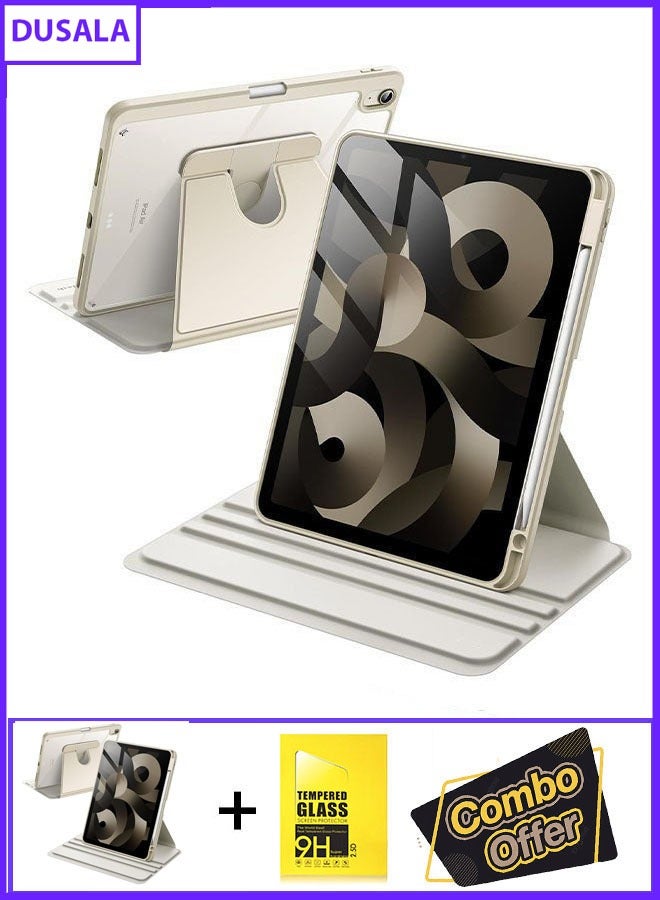 DUSALA 2 in 1 Rotating Case for iPad Air 13-Inch M3/M2 (2025/2024), with Pencil Holder,360 Degree Rotation Protective Stand Slim Cover Clear Back, Auto Wake/Sleep (iPad Air 13) With Tempered Glass - Image 1