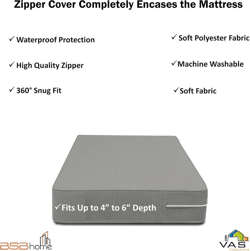 BSB HOME ® Premium Cotton Mattress Cover/Protector with Zipper Chain| Available in Provides All Around Protection with 360° Encasing |72"x36" (6x3 ft) - Pack of 1 - Grey - Image 2