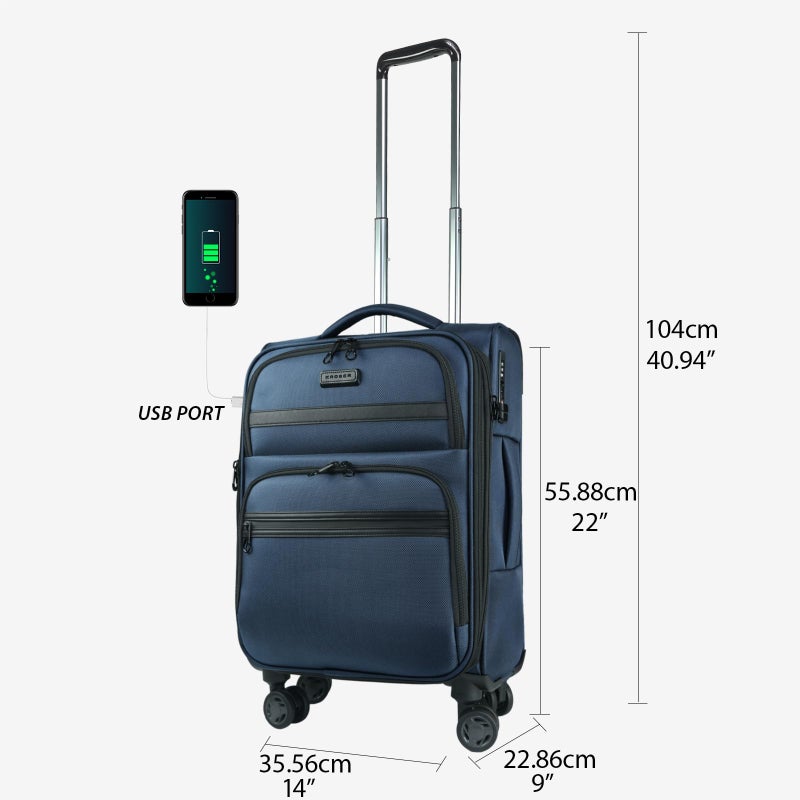 KROSER Softside Expandable Carry On Luggage with Front Business Pocketsï¼Œ20 Inch Suitcases with Spinner Wheels & Built-in TSA Lock, Durable Suitcase Rolling Luggage with USB Port, Haze Blue - Image 2