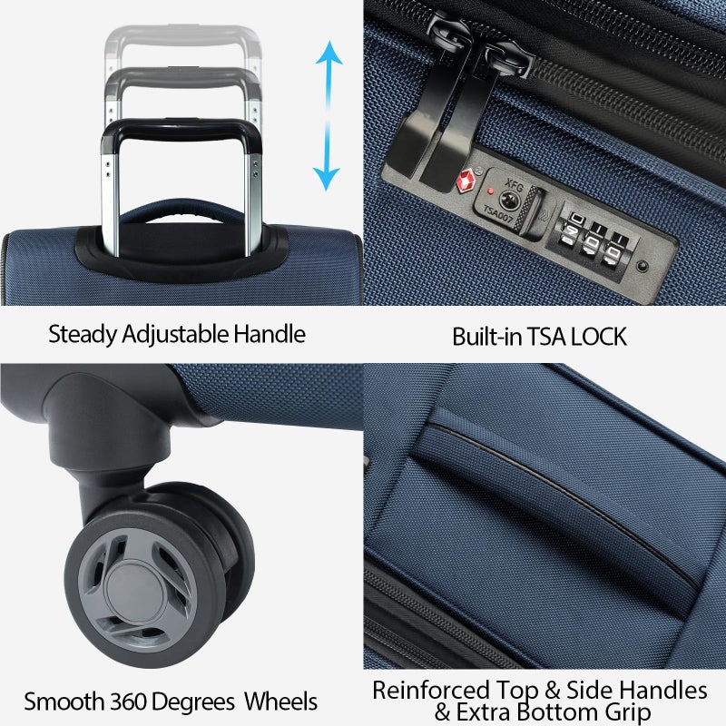KROSER Softside Expandable Carry On Luggage with Front Business Pocketsï¼Œ20 Inch Suitcases with Spinner Wheels & Built-in TSA Lock, Durable Suitcase Rolling Luggage with USB Port, Haze Blue - Image 4