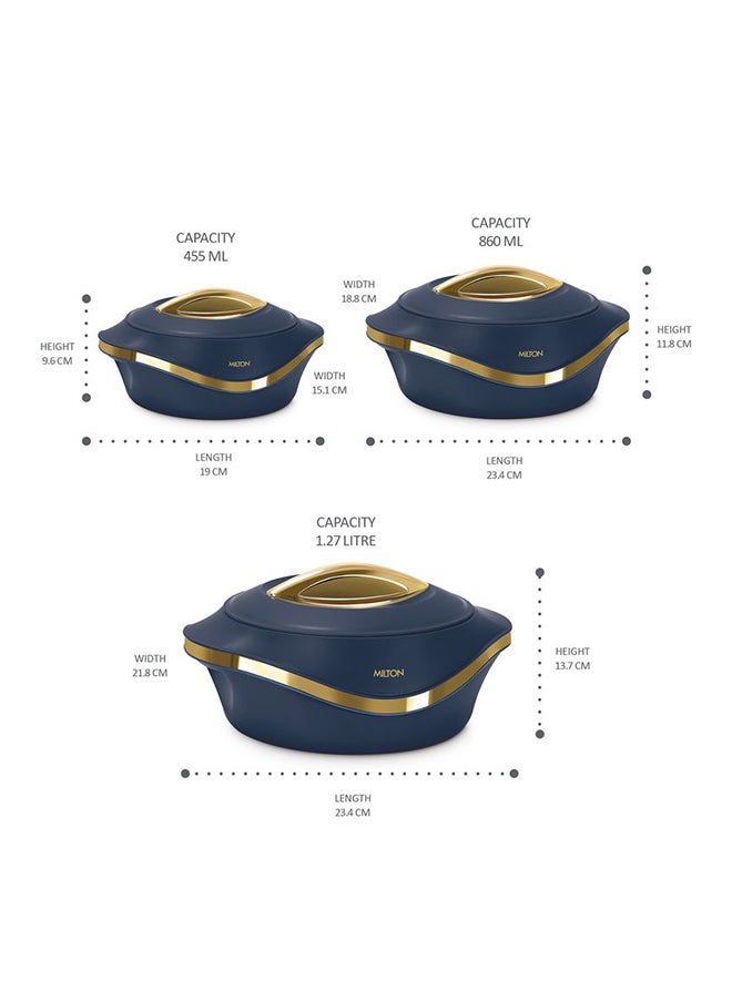 Milton - Pearl Inner Stainless Steel Jr. Set of 3 (455 ml, 860 ml, 1270 ml), Blue | BPA Free | Food Grade | Easy to Carry | Easy to Store | Chapati | Roti | Curd Maker - Image 1