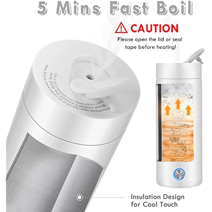 SWIUKPHE غلاية كهربائية محمولة 400 مل بحجم مناسب للسفر، معزولة بجدار مزدوج، طلاء غير لاصق، غليان سريع، إيقاف تشغيل تلقائي، سخان مياه ساخن للشاي والقهوة، لون أبيض - Image 5