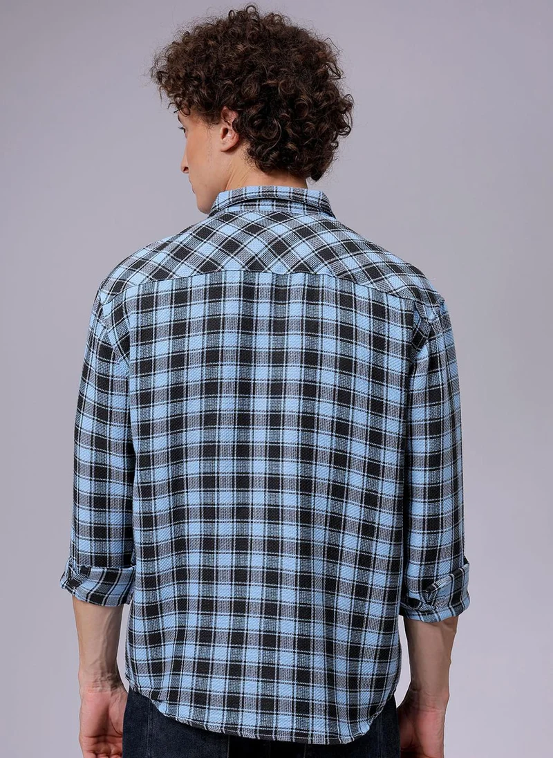 ذا انديان كراج كو Men Relaxed Fit Checkered Full Sleeves Cutaway Collar Double Flap Pocket Casual Shirt