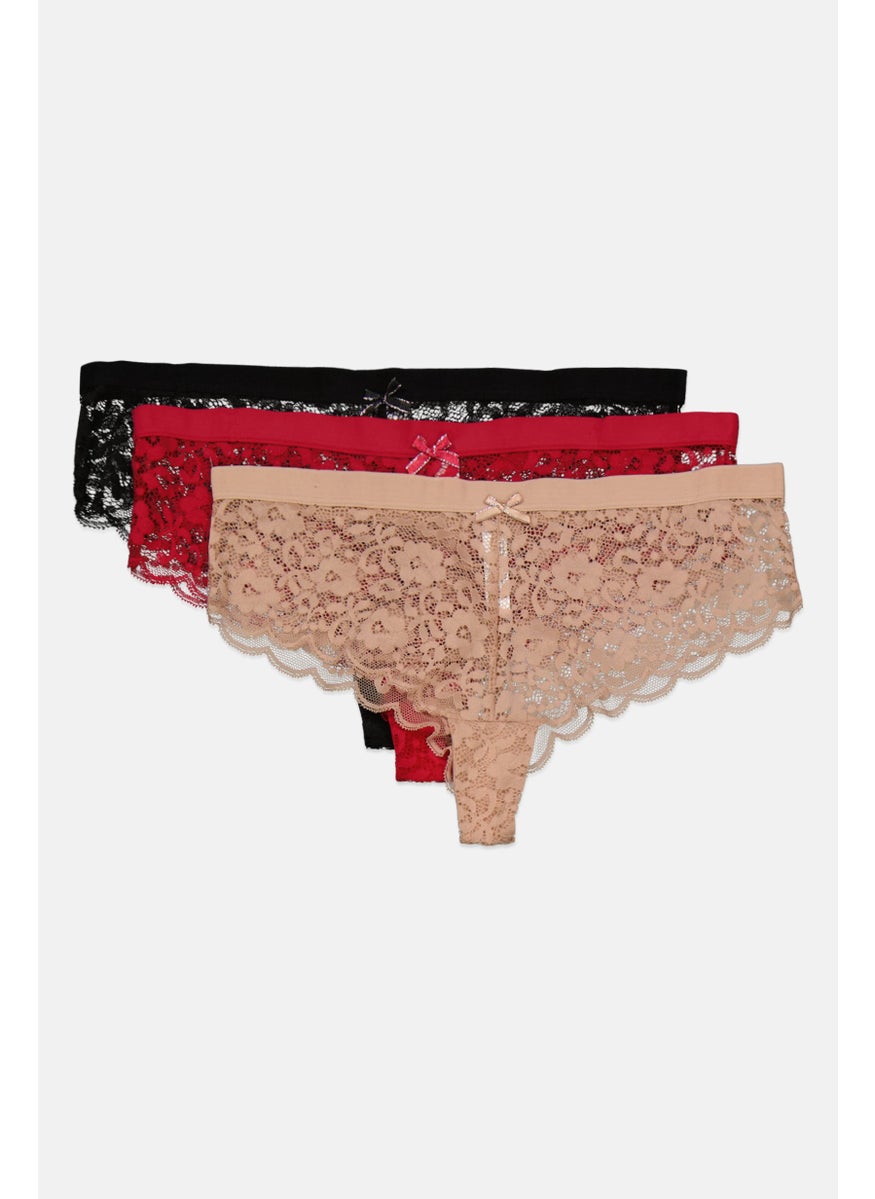 French Affair Women 3 Pack Lace Panties, Pink 