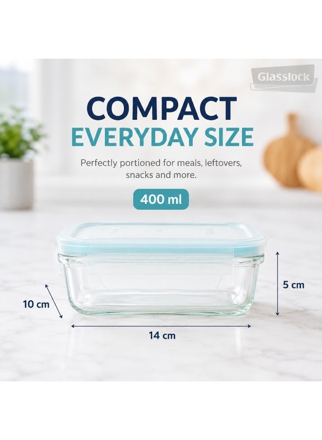 Glasslock Rectangular Food Container 400 ml Tempered Glass Leakproof Microwave Safe - Image 2