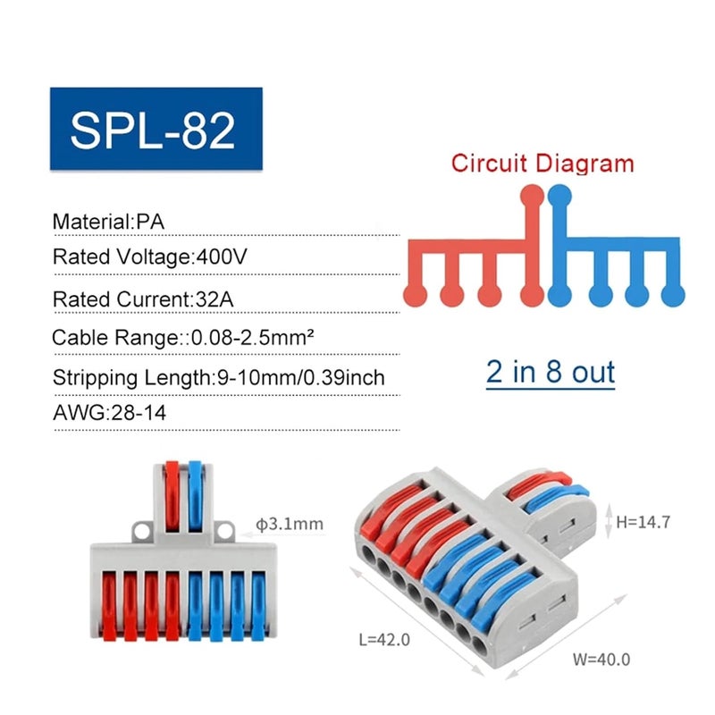 10PCS Lever Wire Connectors Electrical Splicing Push In Terminals Block SPL 82 - Image 2