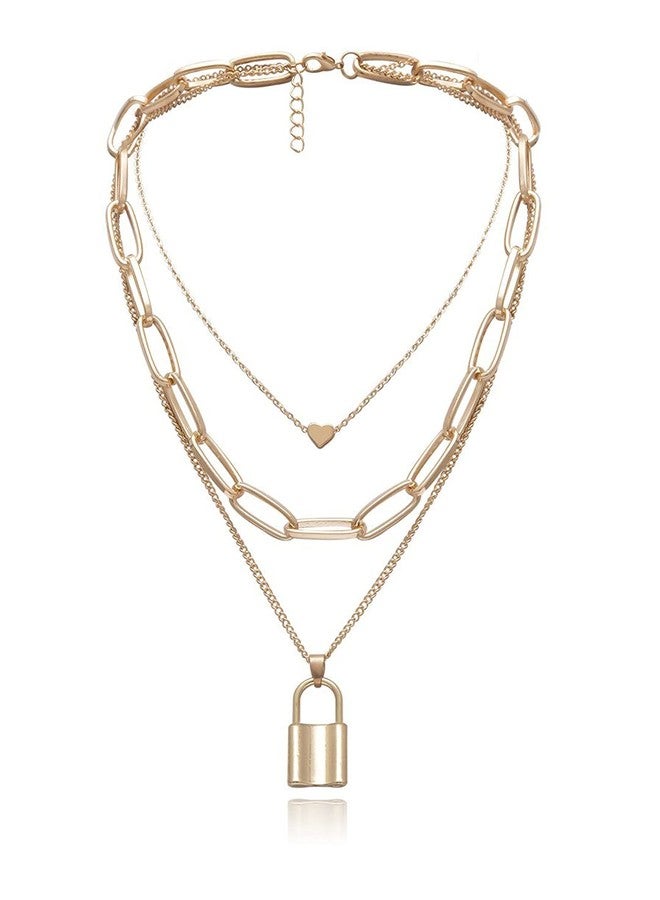 YouBella Jewellery for women Lock and Heart Pendant Necklace for Women & Girls (Gold) - Image 1