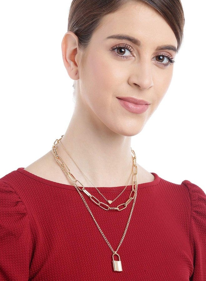 YouBella Jewellery for women Lock and Heart Pendant Necklace for Women & Girls (Gold) - Image 2