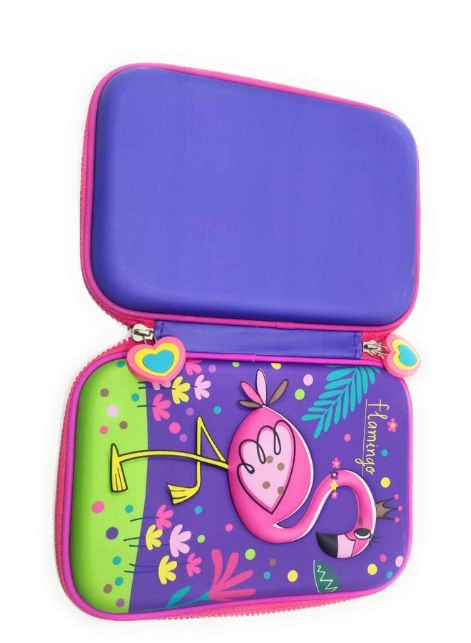 ShopNGift ShopNGift Premium Stylish Flamingo Print Large Capacity Hardtop EVA Pencil Case Organizer School Kids Girls Women Pen Holder Pouch Multipurpose (Multicolor) - Image 2