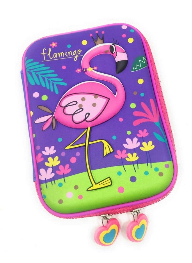 ShopNGift ShopNGift Premium Stylish Flamingo Print Large Capacity Hardtop EVA Pencil Case Organizer School Kids Girls Women Pen Holder Pouch Multipurpose (Multicolor) - Image 1