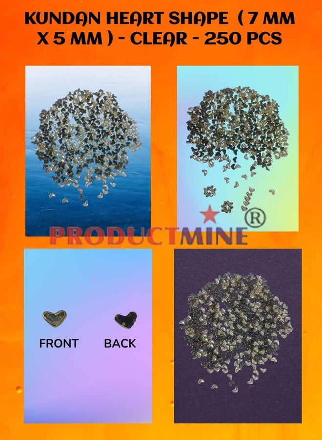 PRODUCTMINE أحجار كوندان شفافة مسطحة الظهر من PRODUCTMINE® للتطريز والحرف اليدوية وصناعة المجوهرات ومشاريع الأعمال اليدوية - شكل قلب 7 مم × 5 مم - 250 قطعة - Image 2
