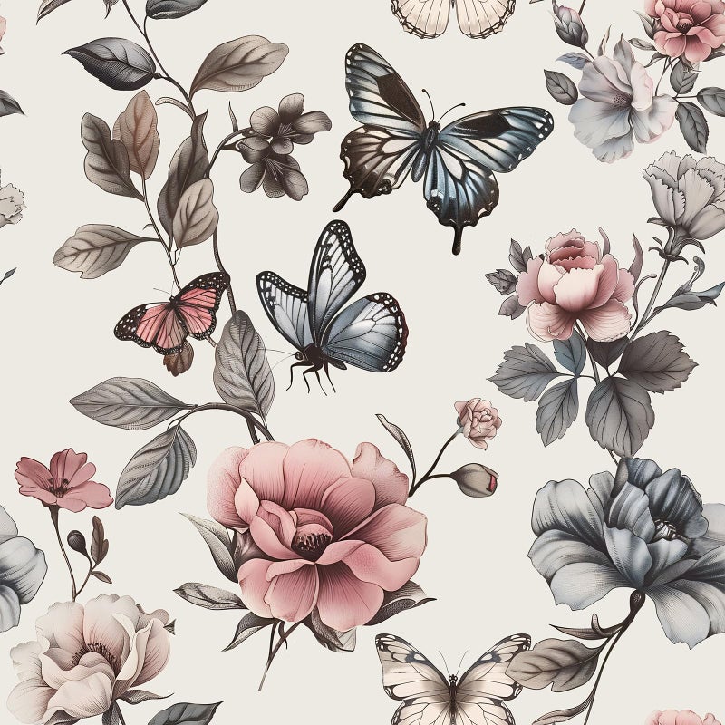 PeonyQueen Floral Wallpaper Peel and Stick Wallpaper 17.3"x78.8" Boho Contact Paper for Cabinets and Drawers Colorful Self Adhesive Removable Wall Paper for Bedroom Butterfly Flower Wallpapers Vinyl Roll - Image 1