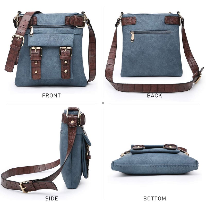 Dasein Top Belted Crossbody Bags for Women Soft Leather Messenger Bag Shoulder Bag Travel Purse (large size-jean blue) - Image 4