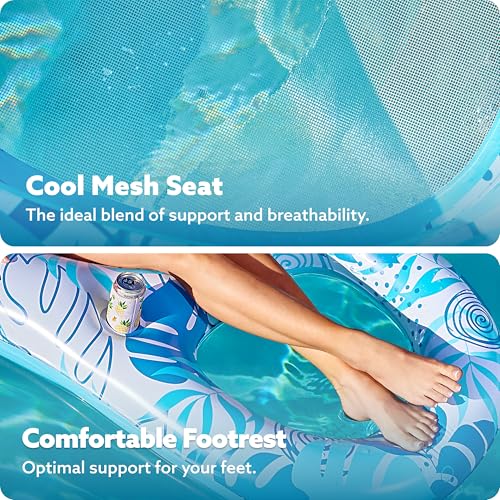 SLOOSH Pool Lounge Float Adult, Inflatable Pool Floats Lounger Raft Floaties Water Floating Recliner Chair with Cup Holders Foot Rest Swimming Floaty, Blue - Image 3