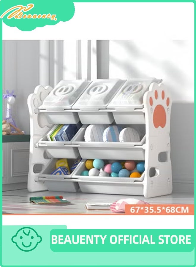 Beauenty Multi-Bin Kids Toys Organizer, Large Capacity Toy Organizer Rack 3 Tiers Shlef with 9 Storage Bins for Toys and Books Storage - Image 1