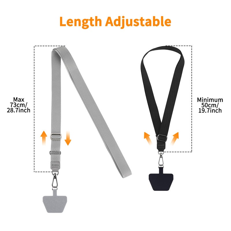CACOE Phone Lanyard 2 Pcs Lengthened Adjustable Neck Strap,2 Pcs Patches,Universal Crossbody Multifuctional Cell Phone Lanyards Compatible with Most Smartphones(Black+Gray-2) - Image 2