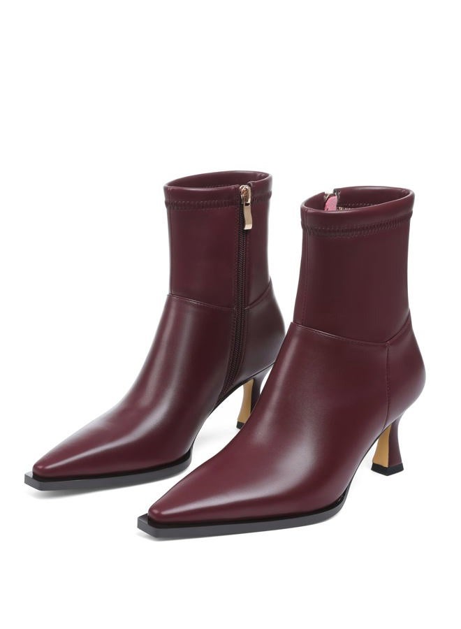 Atsroel Fall Ankle Boots For Women Kitten Heel Booties Pointed Toe Short Boots Side Zip Dressy Booties For Women Low Heel, B-burgundy, 8.5 - Image 1