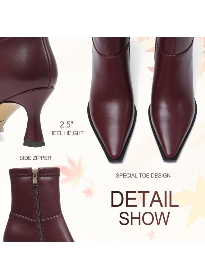Atsroel Fall Ankle Boots For Women Kitten Heel Booties Pointed Toe Short Boots Side Zip Dressy Booties For Women Low Heel, B-burgundy, 8.5 - Image 4