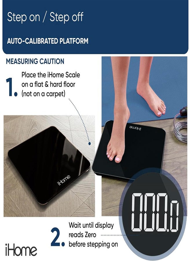 iHome Digital Scale, Bathroom Scale, Batteries Included, Scale Body Weight, Weight Scale, Bathroom Scales for Weight, Digital Scales for Body Weight (Black) - Image 4
