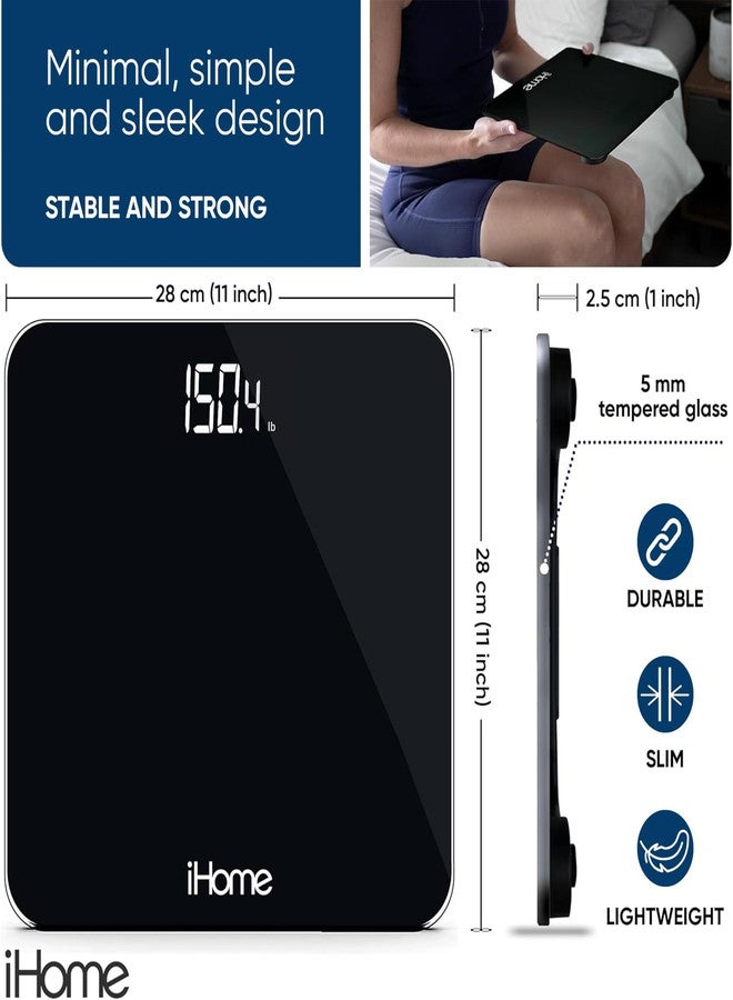 iHome Digital Scale, Bathroom Scale, Batteries Included, Scale Body Weight, Weight Scale, Bathroom Scales for Weight, Digital Scales for Body Weight (Black) - Image 3
