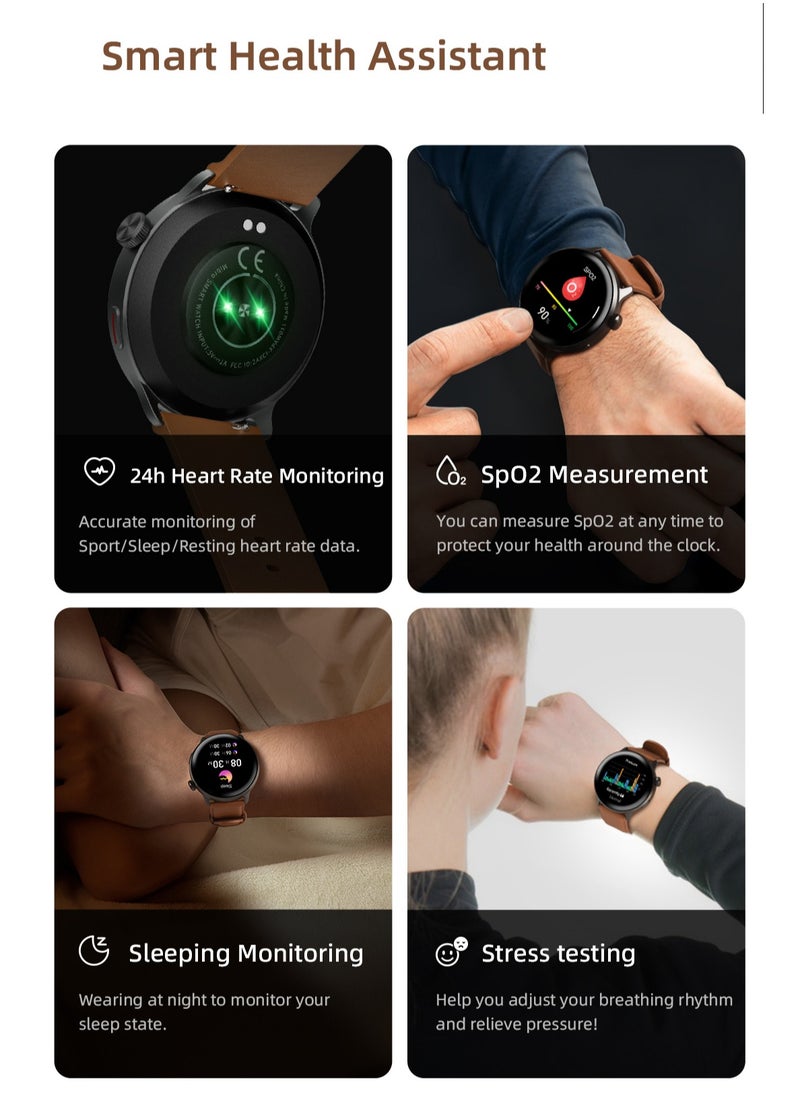 ميبرو - ساعة ذكية لايت 2 مزودة بمكالمات بلوتوث وشاشة AMOLED 1.3 بوصة - بني - Image 1