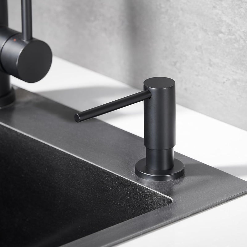 Wardock Soap Dispenser for Kitchen Sink Matte Black, Counterop Sink Soap Dispenser Stainless Steel 17 OZ Bottle Built in Design Refill from The Top, Black - Image 2
