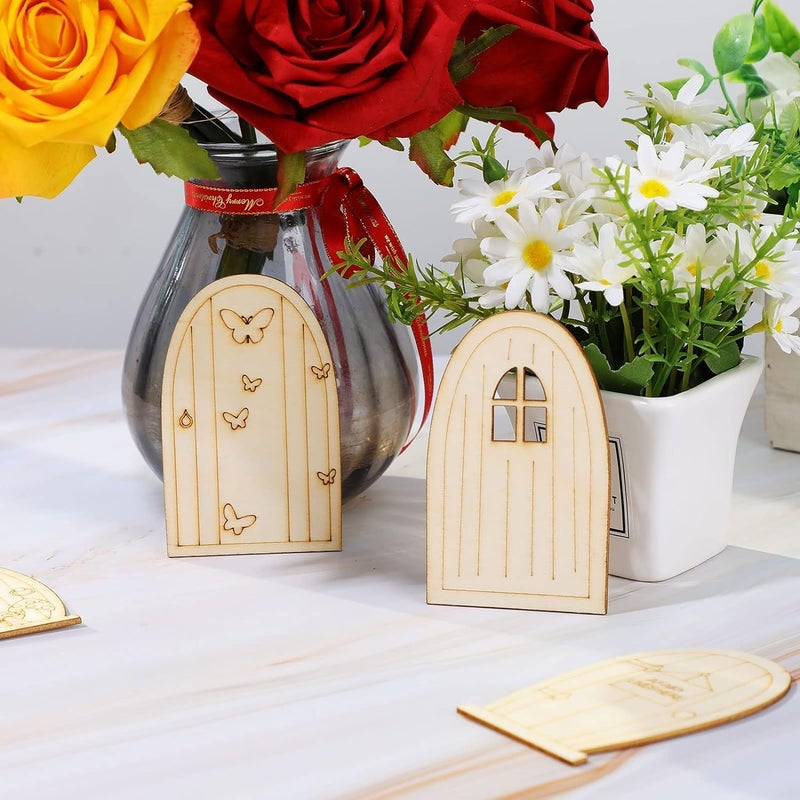 Haoser 48 قطعة أبواب جنية خشبية لأبواب الحدائق، نافذة صغيرة، مجموعة أدوات DIY غير مكتملة، أبواب مصغرة غير مطلية، ملحقات نافذة جنية لتزيين الجدران والمنازل وحفلات الزفاف (نمط دقيق) - Image 3