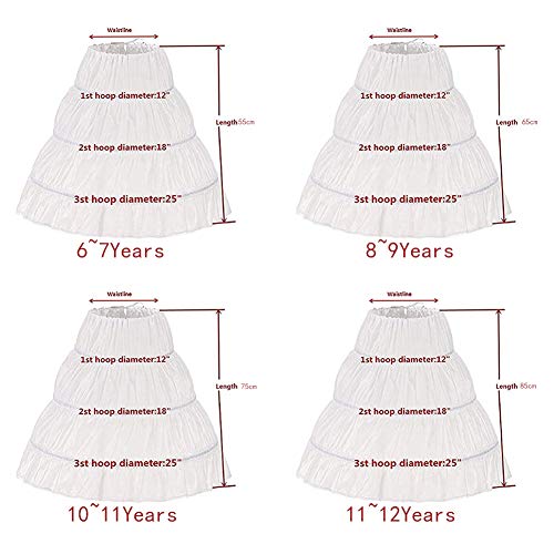 METEMEI Girls' 3 Hoops Petticoat Full Slip Flower Girl Crinoline Skirt - Image 2