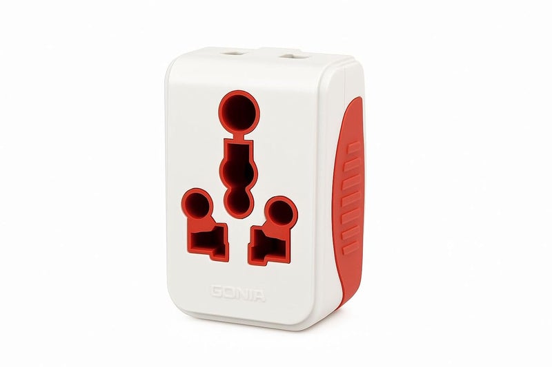 CONA Smyle Hugo 5050 6A to 16A Multi Plug Adapter | Universal 3-Pin Plug | Safe & Durable | White and Red - Image 1